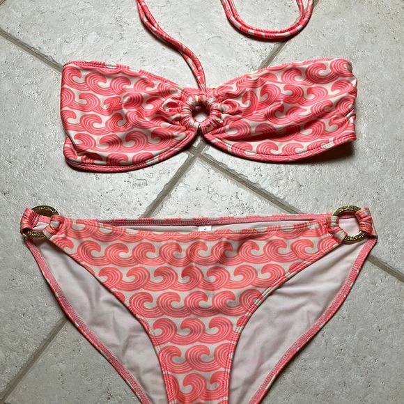 Peach & white wave print Vineyard Vines 2-piece bikini set - Picture 1 of 6